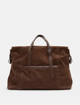 Suede Weekend Bag Dark Brown male - M&S - FashionsVida