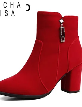 ORCHA LISA Mature Female Ankle Boots Round Toe Chunky Heels 7.5cm Zipper Metal Decoration Plus Size 50 51 52 Women Wedding Bota - Aliexpress - FashionsVida