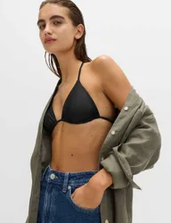 Padded Halterneck Triangle Bikini Top Black female