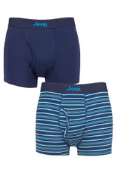 Mens 2 Pack Plain and Striped Cotton Keyhole Trunks Navy / Stripe M - Blue - Size: Medium