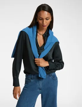 Camisa de mujer de satén elástico Cuello, botones a juego - Elena Miró - FashionsVida