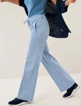 Marlenehose Seersucker, Regular Fit#normale Größen#Kurzgrößen, Farbe Blau, 44, besonders atmungsaktiv klimatisierende Baumwolle Damen - Walbusch - FashionsVida