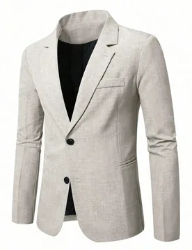 Blazer de poliéster color albaricoque para hombre, ajuste regular, manga larga, con textura y bolsillos, traje beige elegante de moda casual, traje f - Shein - FashionsVida