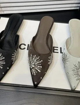 Women's Baotou Half Slippers Luxury Crystal Mules Slippers Fashion Pointed Flat Slippers Elegant Party Slides Women Casual Flats - Aliexpress - FashionsVida