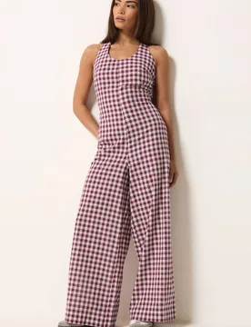 Women's Petite Gingham Wide Leg Jumpsuit Size: 12 - Multicolor - Size: 12 - PixieGirl - FashionsVida