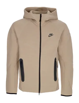 Felpa Leggera Cappuccio Uomo Tech Fleece Full-zip Windrunner Hoodie Khaki/black - Nike - FashionsVida