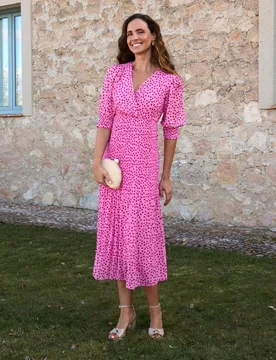 Vestido largo estampado con escote cruzado - Polin et Moi - FashionsVida