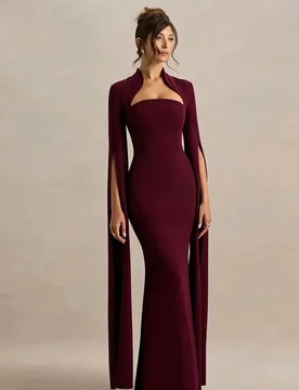 KFDER Modern Burgundy Strapless Long Cape Sleeves Evening Dresses Floor Lenth Formal Party Gowns Custom Dress robes de soirée - Aliexpress - FashionsVida