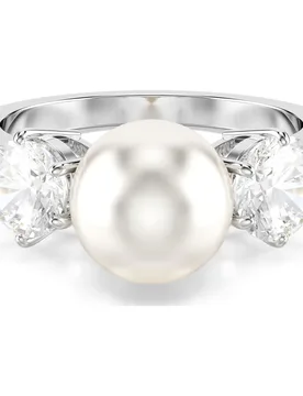 Anello cocktail Matrix, Crystal Pearl, Taglio Round, Bianco, Placcato rodio 52 - Swarovski - FashionsVida