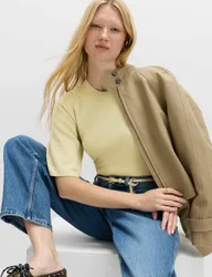 Crew Neck Waisted Slim Fit Knitted Top Camomile female