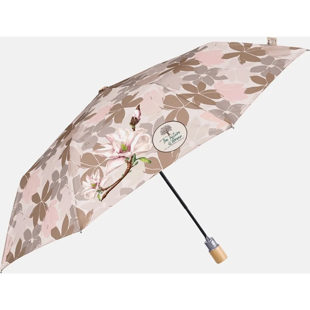 Paraguas plegable automático estampado de flores y tejido reciclado - Perletti - FashionsVida