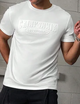 Camiseta casual minimalista de manga corta con cuello redondo y gráfico de letras de unicolor para hombre L - Shein - FashionsVida