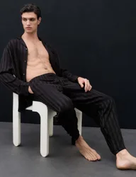 Satin Striped Woven Pyjama Bottoms Black Mix male