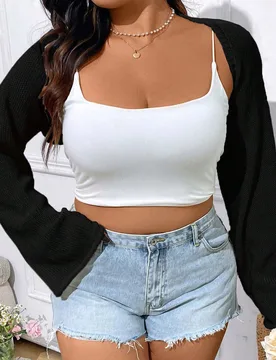 Cárdigan de talla grande de manga acampanada, de unicolor y abertura delantera corta, para invierno 3XL - Shein - FashionsVida