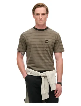 Maglietta A Maniche Corte Textured Stripe Pocket Washed Morel Brown Stripe 2XL - Superdry - FashionsVida