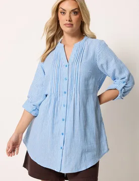 Women's Stripe Pintuck Shirt in Light Blue Size: 14 - Light Blue - Size: 14 - Yours - FashionsVida