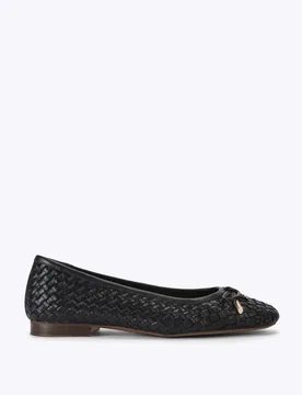 Leather Woven Bow Flat Ballet Pumps Black female - Kurt geiger - FashionsVida