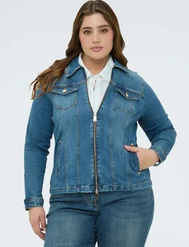 Chaqueta de mujer de denim con cremallera cierre frontal - Fiorella Rubino - FashionsVida