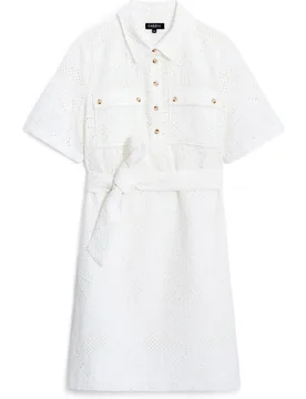 Vestido corto con efecto calado y cintura fruncida - Caroll - FashionsVida