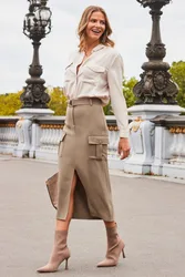 Womens Camel Pocket Detail Utility Midi Skirt - Tan - Size 20 Uk