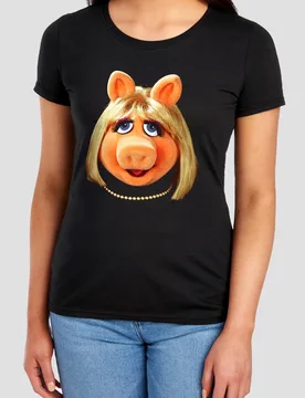 Women's The Muppets Miss Piggy Face T-Shirt, Black Size: Small - Black - Size: S - Disney - FashionsVida