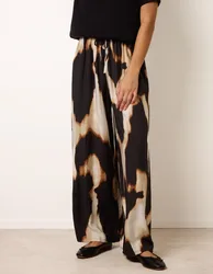 Zebra Print Wide Leg Trousers - S/M / BROWN - female