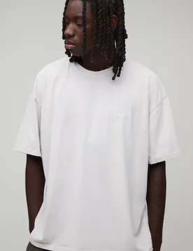 Mens Oversized Man Sport Embroidered Washed T-Shirt - Light Grey Cotton - Size X-Large - boohooMAN - FashionsVida