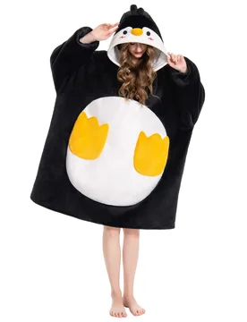Penguin Wearable Blanket Hoodie Animals Onesie Oversized Soft Homwear With Giant Pocket For Adult - One Size - OLAOLA - FashionsVida