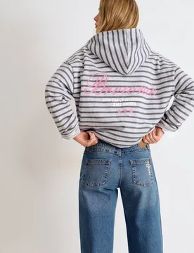 Sudadera de mujer de rayas con logo y cremallera - Brownie - FashionsVida