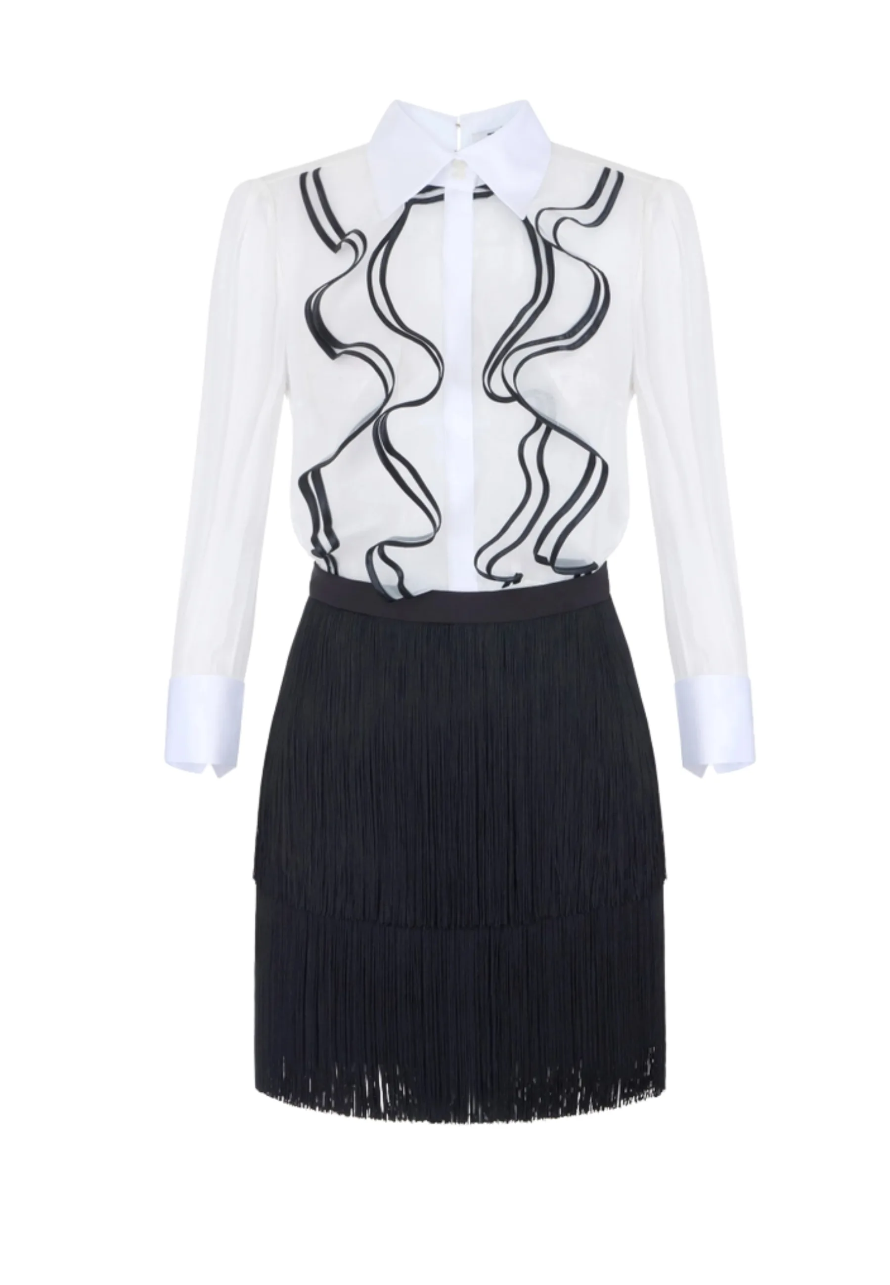 Abito in georgette con ruches e frange - Elisabetta Franchi - FashionsVida