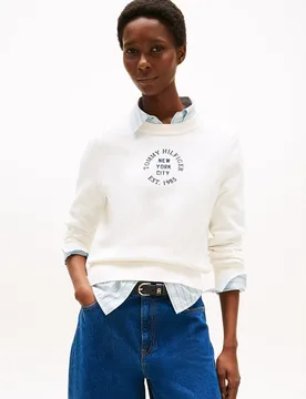 Jersey de mujer con cuello redondo y logo bordado - Tommy Hilfiger - FashionsVida