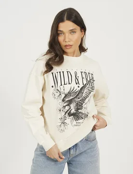 Acid Wash Graphic Print Womens Sweatshirt - - Size: S - Brave soul - FashionsVida