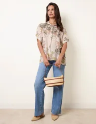 Floral Button Front Shirt - M/L / GREEN - female