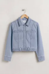 Women's Light Wash Cropped Denim Jacket in Light Blue Size: 18 - Light Blue - Size: 18