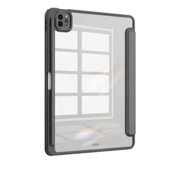 Funda protectora plegable de silicona negra de 3 pliegues para tableta, soporte ultra delgado a prueba de golpes y caídas con portalápices, compatib