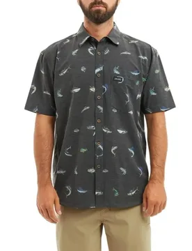 Dockside Stretch Woven Short Sleeve Shirt Black S Men - PELAGIC - FashionsVida