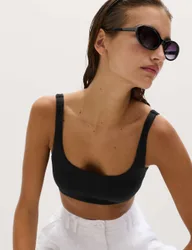 Ribbed Scoop Neck Bikini Top Black female