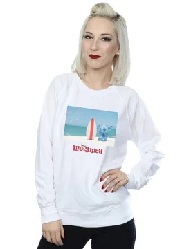 Women's Lilo & Stitch Surf Beach Sweatshirt in White Size: Small - White - Size: S - Disney - FashionsVida