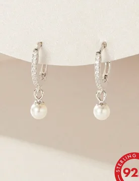 Par de pendientes de plata de ley 925 con colgante de concha y perla, joyería exquisita para mujeres, regalo de aniversario o Día de San Valentín U - Shein - FashionsVida