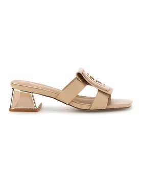 Ciabatte Mules beige con tacco basso e fascia decorativa 9730 36 - Laura Biagiotti - FashionsVida