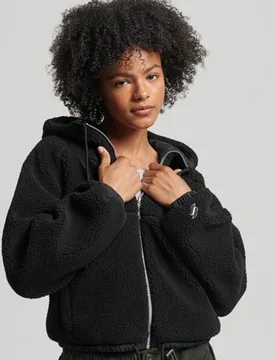Superdry Damen Borg Teddy Kapuzenjacke Schwarz - Größe: 44 - 129.99 - FashionsVida