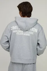 Herren Übergroßer Kastenförmiger Kapuzenpullover Mit Durchgehendem Reißverschluss In Limitierter Auflage Grey Marl Größe Small