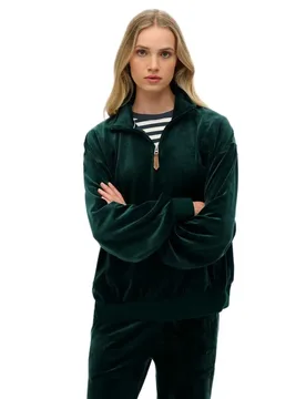 Sweat à Demi-zip Country Club Velour Enamel Green XS - Superdry - FashionsVida