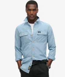 Superdry Herren Workwear Langarmhemd aus Baumwolle Hellblau - Größe: S