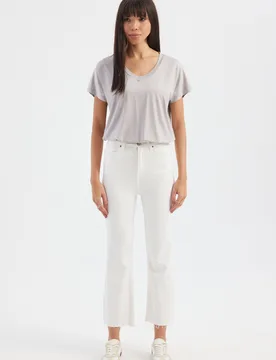 Womens Scoop Neck Relaxed T-Shirt - Off-White - Size Large - Hiccup - FashionsVida