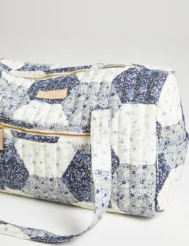 Sia Aster Patchwork Print Overnight Bag In Blue - One Size - Lily and Lionel London Limited - FashionsVida