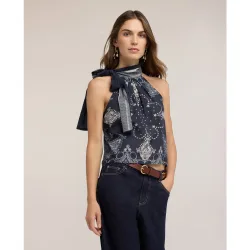 Top de mujer de muselina de algodón con estampado ajuste regular sin mangas