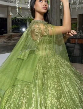 Shiny green Quinceanera Dress off-shoulder glitter Decal layering Long tail Bow Vestidos De 15 Quinceanera ﻿Customize - Aliexpress - FashionsVida