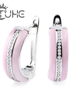 New Trendy Earrings For Women Romantic Smooth Light Pink One Row Rhinestone Ceramic D Shape Stud Earrings Wedding Christmas Gift - Aliexpress - FashionsVida