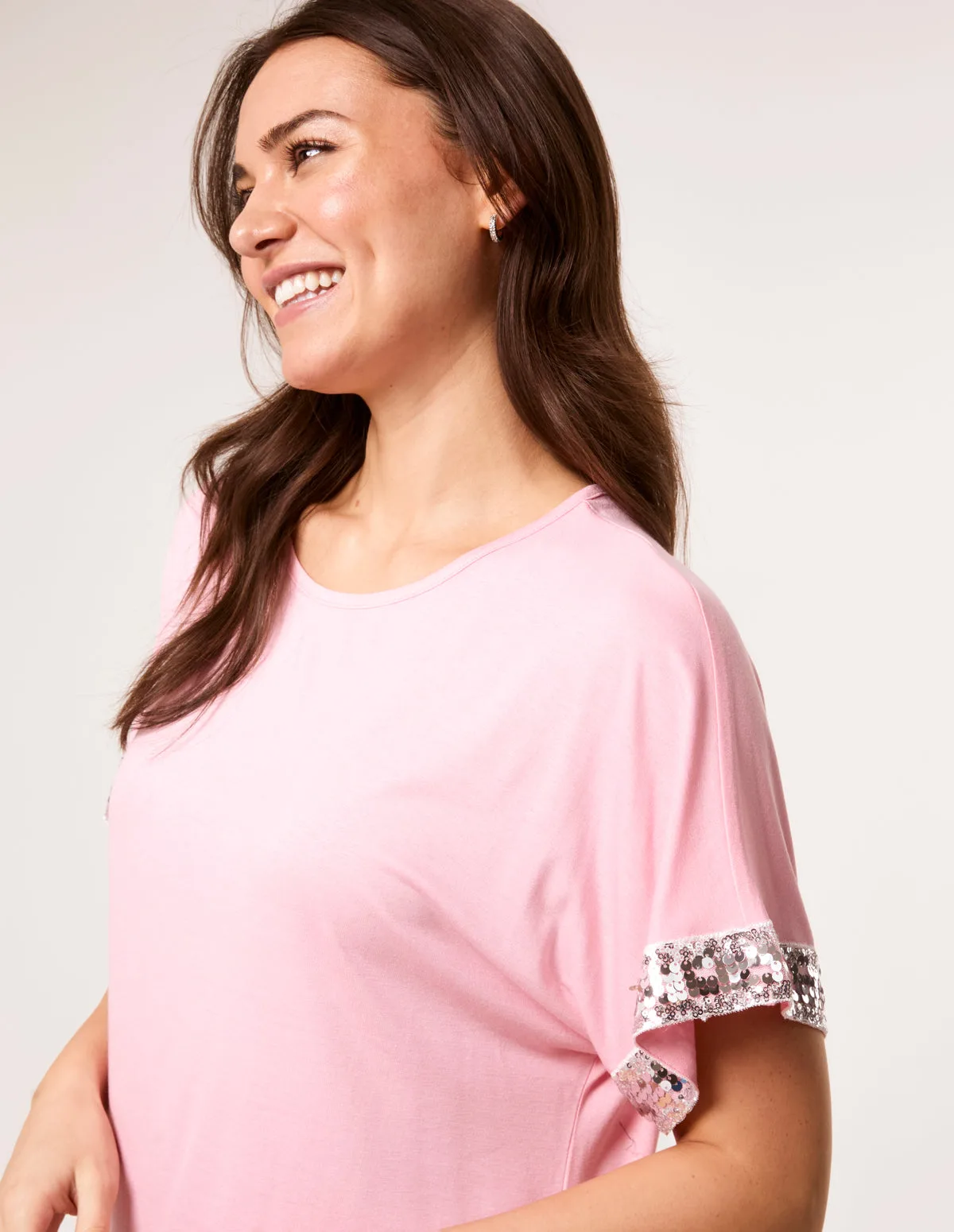 Sequin Trim Oversized Top - M/L / PINK - female - Blue Vanilla - FashionsVida